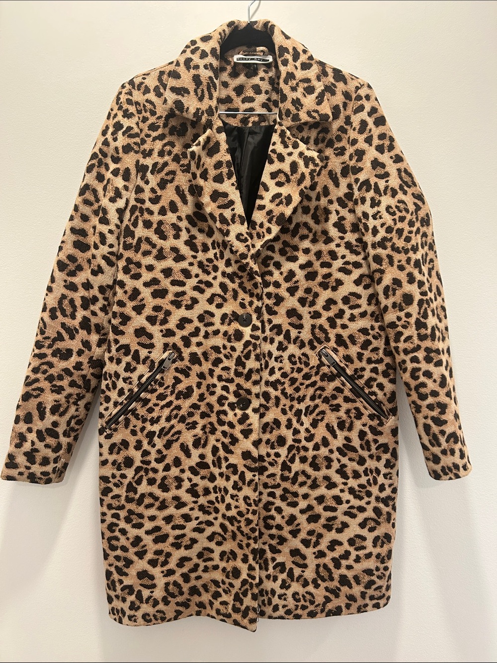 Noisy May Leopard Print Pea Coat - Small